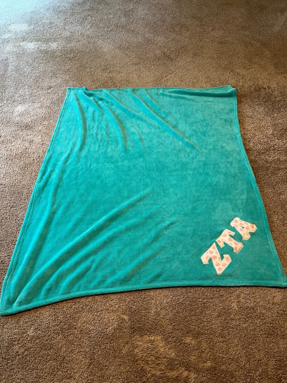 Turquoise Zeta Monogrammed Blanket with Crown Pattern Letters